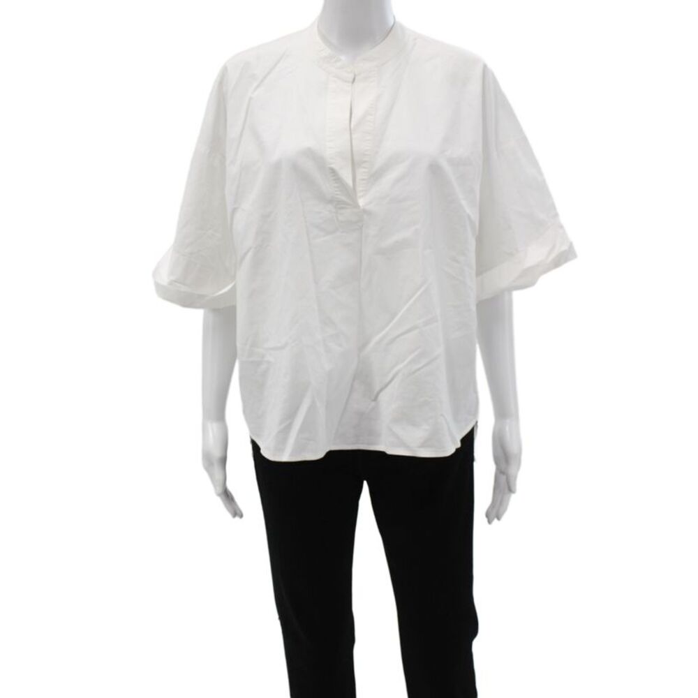 Dagmar Womens Tunic Blouse White V Neck Short Sleeve Cotton Size 42